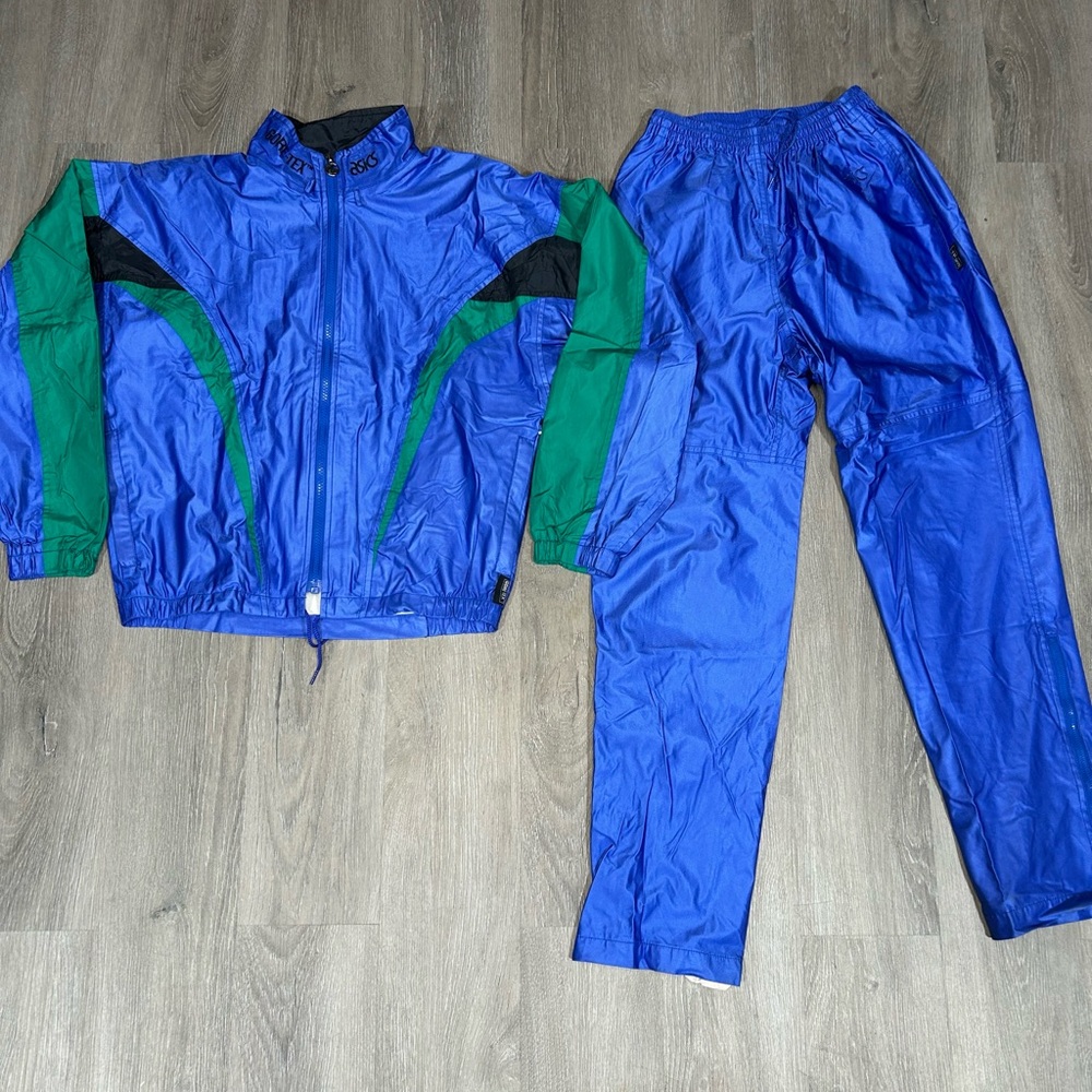 Asics Blue Green Black Windbreaker Jacket and Pants Set